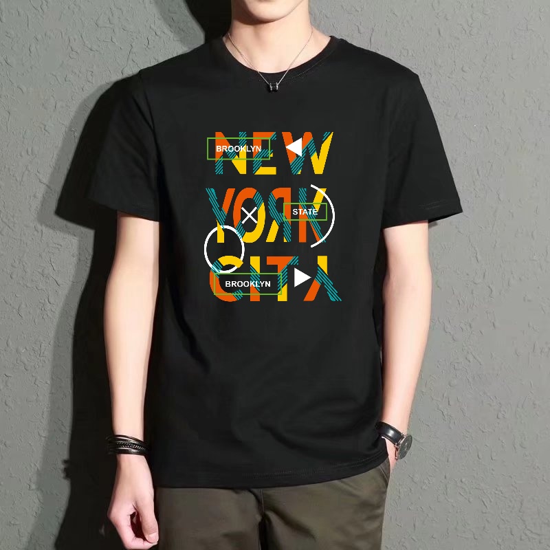 Men'S Fashion New York - Men's Black Round-Neck Short-Sleeved T-Shirt, Trendy