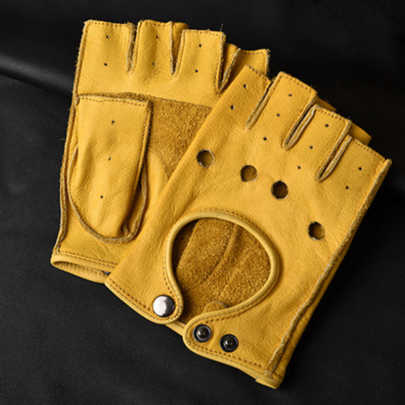 Driving Gloves Leather - Leather Gloves Men's Half Finger Fitness