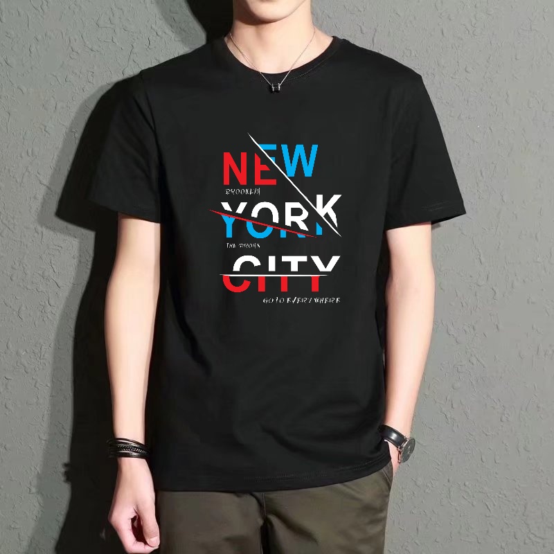 Men'S Fashion New York - Men's Black Round-Neck Short-Sleeved T-Shirt, New