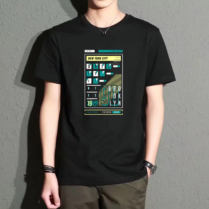 Men'S Fashion New York - Men's Black Round-Neck Short-Sleeved T-Shirt, New