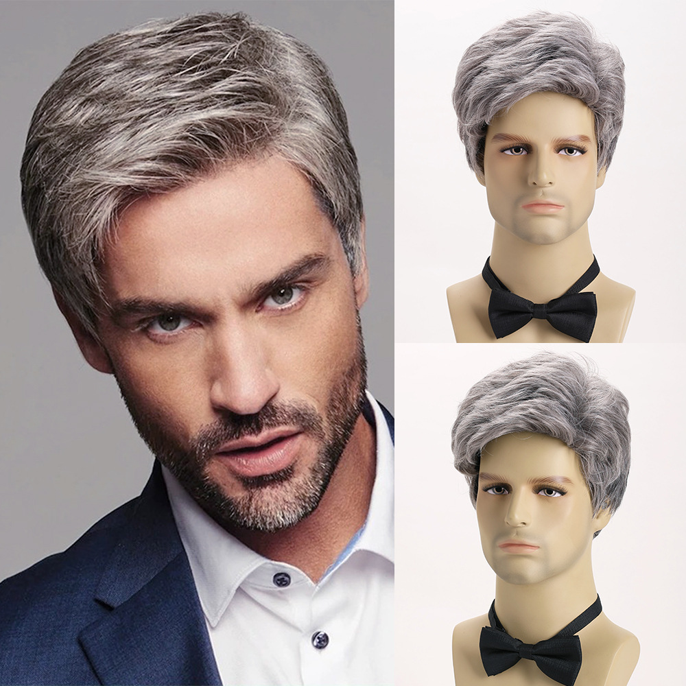 Men Fashion Hair Style - Synthetic Silver Grey Short Wig for
